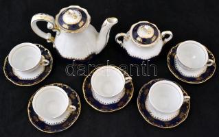Zsolnay Pompadour hiányos mokkás készlet, kézzel festett, jelzett, enyhén kopott, összesen 7 db