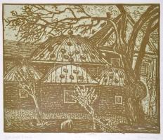 Somlai Vilma (1938-2007): Törökfürdő Budán, színes linó, papír, jelzett, 29,5×36 cm