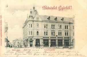 1899 Győr, Deák utca, Veöreös palota, Kisfaludy Kávéház. Pannónia papírkereskedés kiadása  (r)