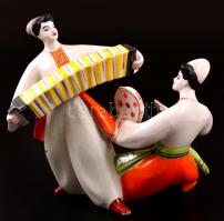 Jelzett szovjet figura pár, kézzel festett, kopott, m: 19 cm, h:20 cm