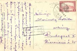 1921 Olaszliszka, Református iskola, Társas Gyula üzlete + Perforált bélyeg és "ELLENŐRIZVE&quo...