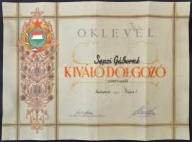 1954-1968 3 db szocialista oklevél, 2 db kiváló dolgozó, 1 db sztahanovista oklevél, az egyik lapszé...