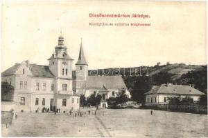 Dicsőszentmárton, Tarnaveni, Diciosanmartin; Községháza, Unitárius templom, Fő tér. Izrael Pál kiadása / main square, church, town hall