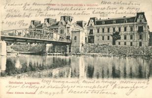 1905 Lugos, Lugoj; Bésán és Haberehrn paloták, vashíd. Nemes Kálmán kiadása / palaces, bridge