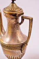 Dekoratív fém mokkás szett: kiöntő+2 db csésze+alj+cukortartó, jó állapotban