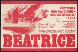 1989 Beatrice 1989. dec. 30. lemezbemutató koncertjének reklám nyomtatványa, 14x20 cm
