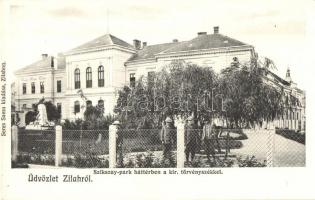 Zilah, Zalau; Szikszay park és királyi törvényszék, Turul emlékmű. Seres Samu kiadása / park and court of justice, monument