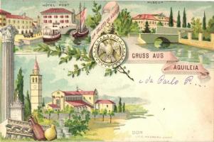 1897 (Vorläufer!) Aquileia, Hotel Post, Museum, Dom. E. Passero floral litho (fl)