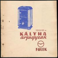 1939-1940 Fülek Kályha-, és Szőlő, kert, és mezőgazdasági cikkek árjegyzékei, 2 db, az egyik utolsó lapja elvált.