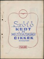 1939-1940 Fülek Kályha-, és Szőlő, kert, és mezőgazdasági cikkek árjegyzékei, 2 db, az egyik utolsó ...