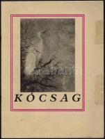 1928 Kócsag. I. évf. 1. szám. Szerk.: Dr. Szalóki Navratil Dezső. Bp., Kir. M. Egyetemi Nyomda, 22 p. Madártani és madárvédelmi negyedévente megjelenő képes folyóirat. A Magyar Ornithologusok Szövetségének és a Tiszántúli Madárvédelmi Egyesületnek hivatalos közlönye. Javított borítóval, egyébként jó állapotban.