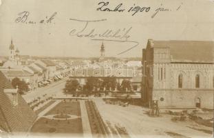 1900 Zombor, Sombor; Fő tér, templomok, piaci lovas szekerek / main square, churches, market carts. photo (EK)