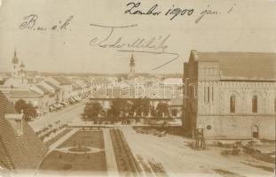 1900 Zombor, Sombor; Fő tér, templomok, piaci lovas szekerek / main square, churches, market carts. photo  (EK)