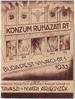 1933 Konzum Ruházati rt. reklámlapja, 14 oldalas reklámfüzetecske. Budapest Váci út 1. / Hungarian clothing shops advertisement. small advertising booklet with 14 pages