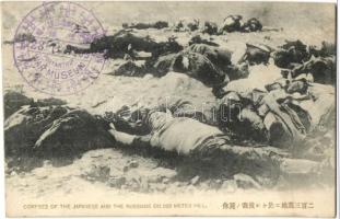 Corpses of the Japanese and the Russians on a 203 meters high hill, dead soldiers. Russo-Japanese War military + 1909 Port Arthur War Museum