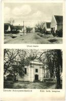 1933 Bakonyszentlászló, utcakép, üzlet, Római katolikus templom. Kiadja Hebling József