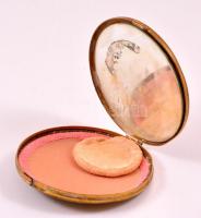 Réz púdertartó, hibás tükörrel, d: 11 cm