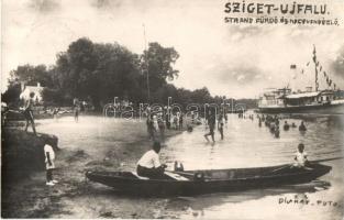 1937 Szigetújfalu, strand fürdő és nagyvendéglő, fürdőzők, étterem, evezős, gőzhajó. Dukay photo