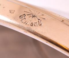 Brilland ezüstözött fém talpas kínáló, jelzett, pótolt üvegbetéttel, m:23 cm, d: 25 cm