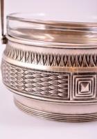 Jelzett füles alpakka kínáló, pótolt üvegbetéttel, m: 13,5 cm,d: 11 cm