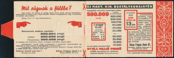 1935 Kihajtható sorsjegy reklámlap