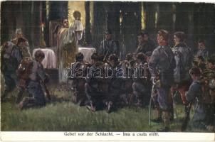 Ima a csata előtt / Gebet vor der Schlacht / Pray before the battle. WWI K.u.k. military art postcard. A.F.W. III/2. Nr. 677.