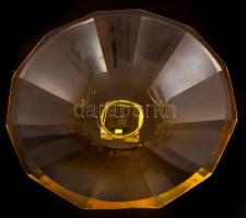 Moser art deco kínáló tál, formába öntött, jelzett, alján karcolásokkal, csorba nélkül, m: 9,5 cm, d...