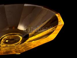 Moser art deco kínáló tál, formába öntött, jelzett, alján karcolásokkal, csorba nélkül, m: 9,5 cm, d...