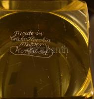 Moser art deco kínáló tál, formába öntött, jelzett, alján karcolásokkal, csorba nélkül, m: 9,5 cm, d...