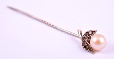 Ezüst(Ag) dísztű, gyönggyel, jelzett, h: 7,5 cm, bruttó: 2,1 g