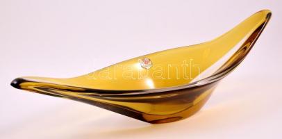 Jelzett (Cristal de France) fújt kínáló tál, alján nagyon apró csorbákkal, anyagában színezett, h: 61 cm, m:13 cm
