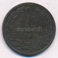Románia 1867. 10b Cu "Heaton" T:2,2- ph. 
Romania 1867. 10 Bani Cu "Heaton" C:X...