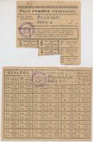 Pápa 1945. Közellátási jegy, Húsjegy (2xklf), Szappanjegy, Zsírjegy nagyrészt vágott ívdarabok illetve egy teljes
