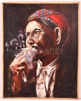 Innocent jelzéssel (hátoldalán): Cigarettázó keleti férfi. Olaj, vászon, szakadással, 50×40 cm