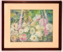 Jelzés nélkül: Kerti virágok. Olaj, vászon, üvegezett keretben, 29×39 cm