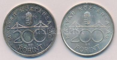 1992-1993. 200Ft Ag "MNB" (2x) T:2 patina