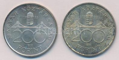 1993. 200Ft Ag "MNB" (2x) T:2 patina
