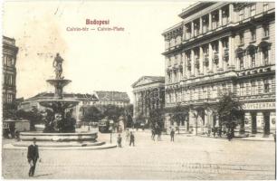 1911 Budapest IX. Kálvin tér, villamos, szökőkút, gyógyszertár - képeslapfüzetből