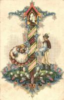 Boldog magyar húsvétot! / Hungarian folklore, Easter greeting art postcard s: Bozó (EK)