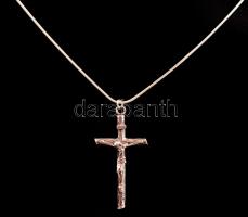 Ezüst(Ag) kígyó nyaklánc, korpuszos kereszt függővel, jelzett, állítható hosszúság, h: 45-50 cm, 5,3×2,6 cm, nettó: 10,4 g