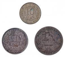 Vegyes: Dánia 1901. 10ö Ag "VIII. Frigyes" + Német Birodalom 1905F 1/2M Ag + Svájc 1921. 1...