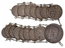 Orosz Birodalom 1900-1915. 5k Ag (2x) + 10k Ag (12x) + 20k Ag (2x) + 50k Ag ékszerré alakítva T:2,2-...