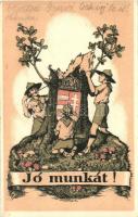 Jó munkát!; Kiadja a Magyar Cserkészszövetség hivatalos lapja a Magyar Cserkész / Hungarian scout art postcard s: Hampel