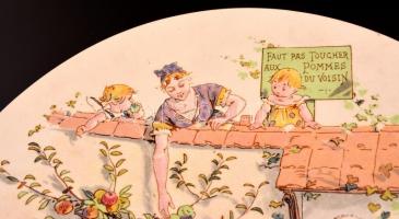 Sarreguemines porcelánfajansz tál, matricás, jelzett, sérült, d: 22 cm