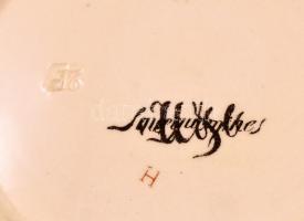 Sarreguemines porcelánfajansz tál, matricás, jelzett, sérült, d: 22 cm