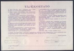 1991. "Kárpótlási jegy" 10.000Ft-ról