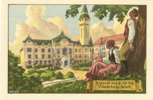 Marosvásárhely, Targu Mures; Kiderül még az ég Vásárhely felett, városháza. Kiadja a Székely Egyetemi és Főiskolai Hallgatók Egyesülete / Hungarian irredenta art postcard, town hall s: Gebhardt - képeslapfüzetből / from postcard booklet