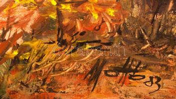 Mottó jelzéssel: Kanyarodó út. Olaj, farost, 49×60 cm