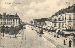 Temesvár, Timisoara; Józsefváros, utcakép, villamos, Keppich Adolf üzlete / Iosefin, street view with tram and shops