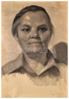 Szegedi Molnár Géza (1906-1970):Férfiportré. Szén, papír, jelzett, felcsavarva, szélein szakadások, 60×42 cm